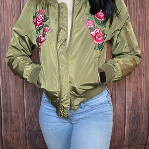Love Tree Floral Embroidery Bomber Jacket